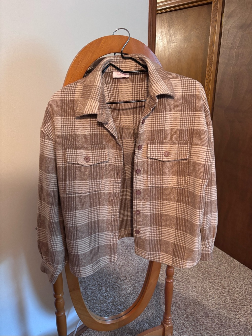 Pink Lily Brown and Cream Plaid Jacket- Women’s Size Small